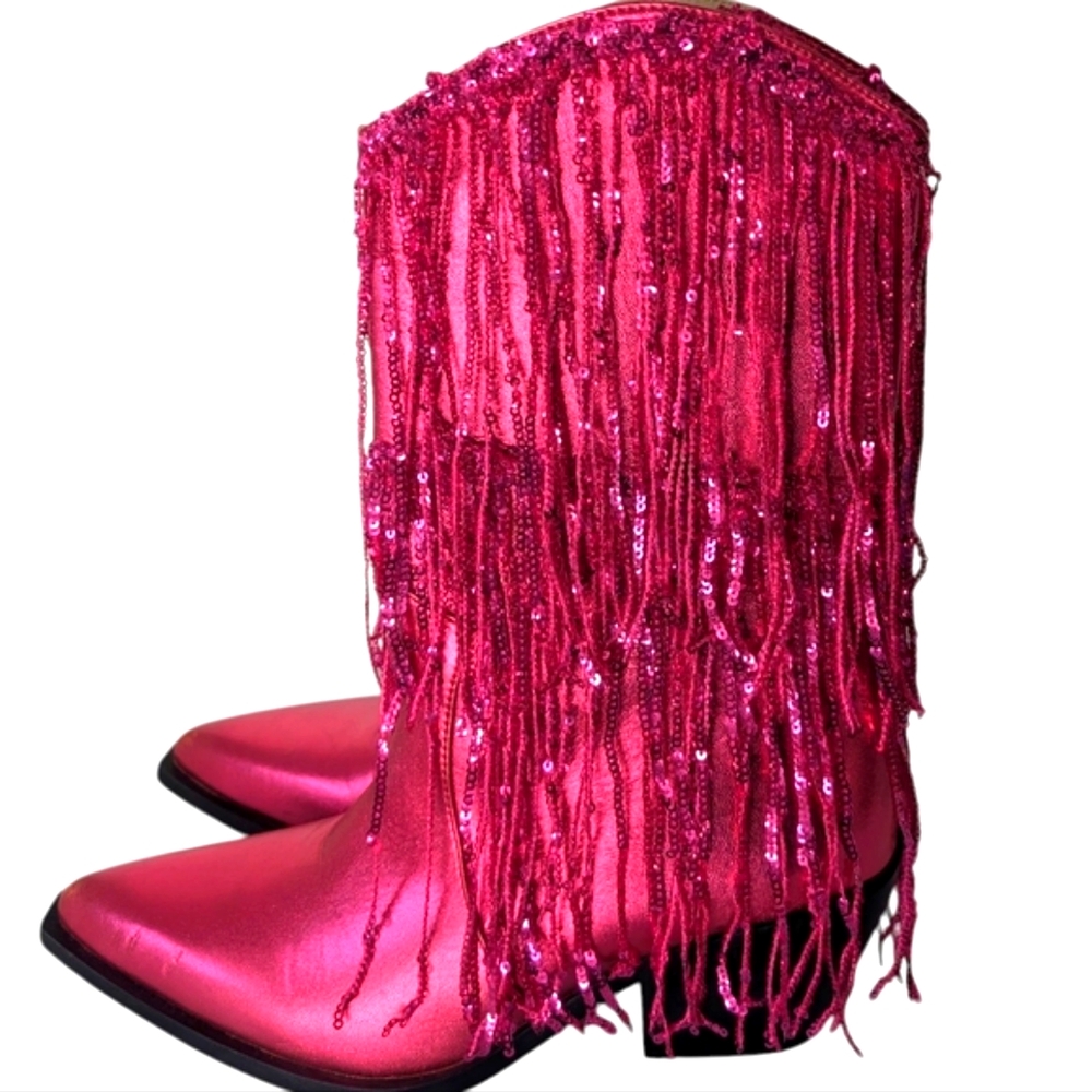 Azalea Wang Ranger tasseled western boots in fuschia-Pink....Size 7 - Picture 4 of 10